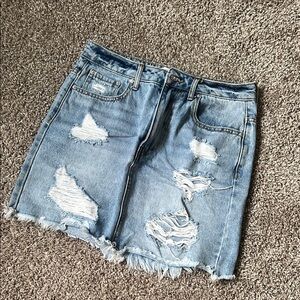 Distressed Denim Skirt